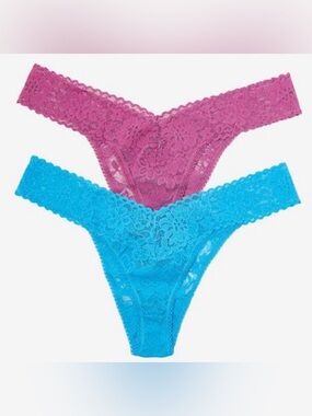Hanky Panky Floral Lace Thongs - Magenta & Cyan (OS plus) New In Packaging